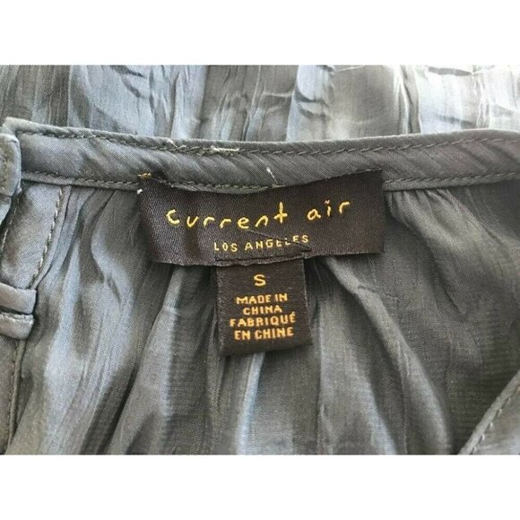 CURRENT AIR Los Angeles Gigot Sleeve Top Sz Small Olive Green Silky Crinkle - Picture 6 of 7